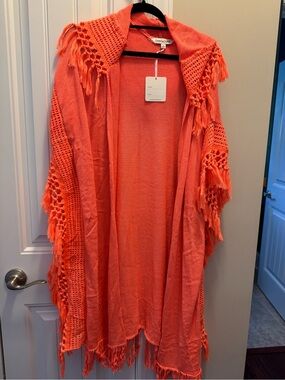 DAVI & DANI Coral Open-Front Knit Wrap with Crochet Trim